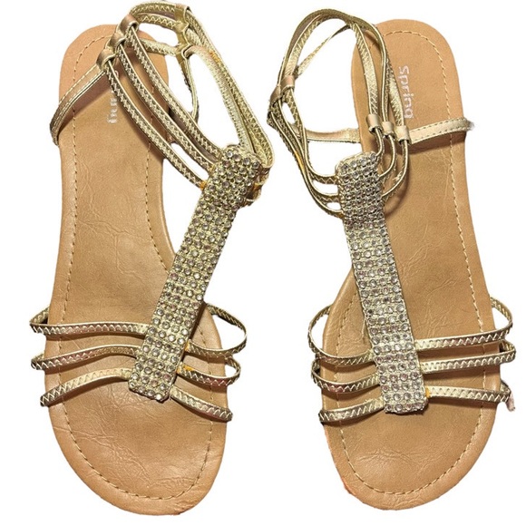 SPRING Gold Rhinestone Boho Chic Gladiator Style Sandals - Picture 5 of 5